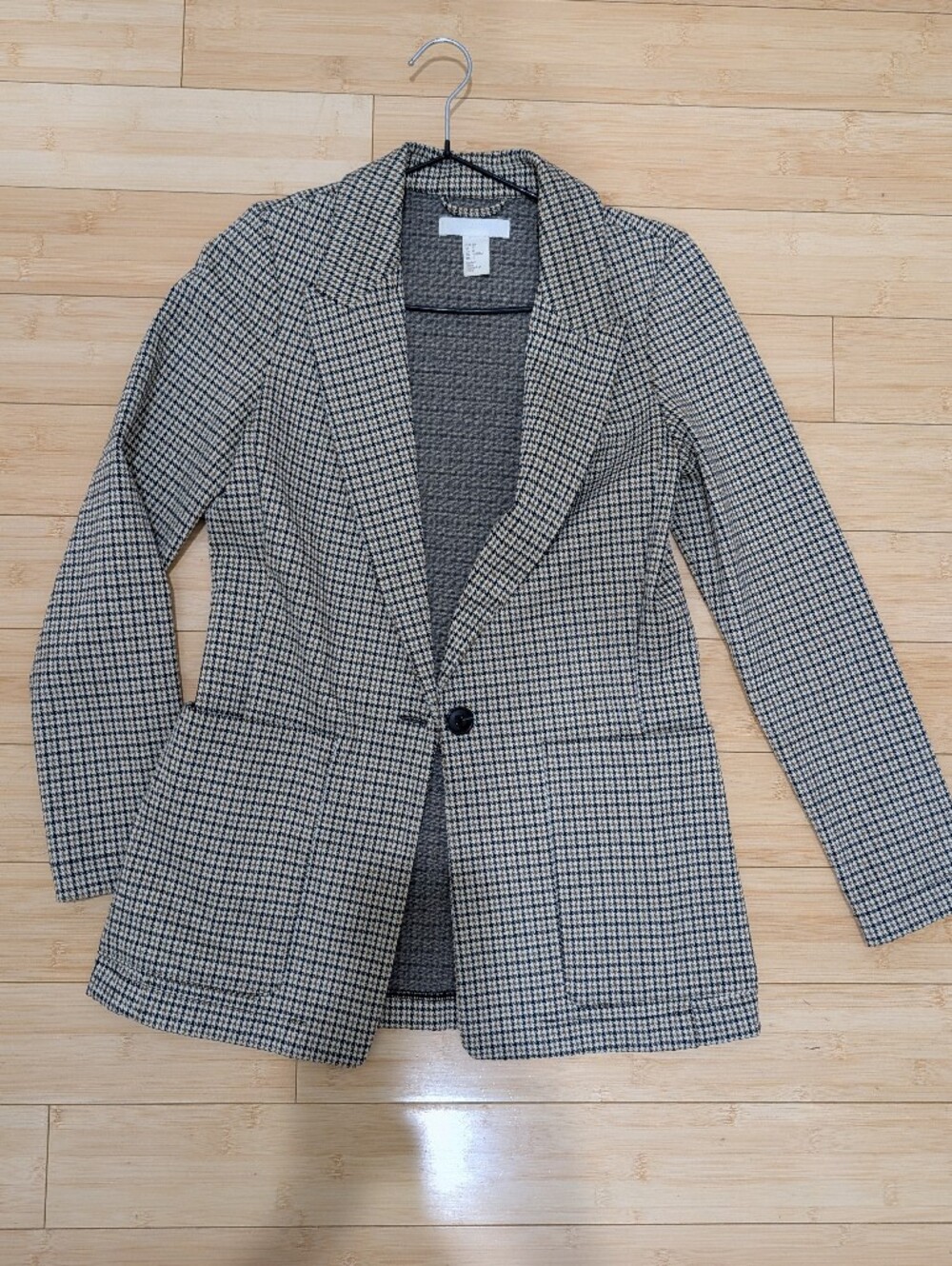 H&M - Classic Houndstooth Single-Button Blazer - Black & White Size 0